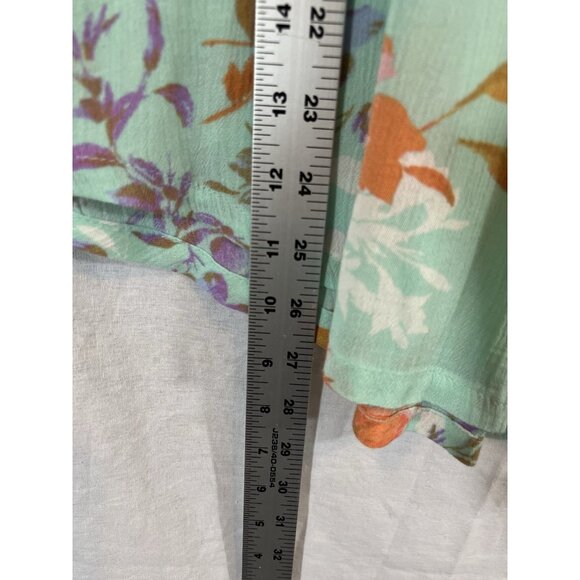 Caffe Marrakesh Women's Medium Teal Floral Rayon Blouse - Picture 7 of 7